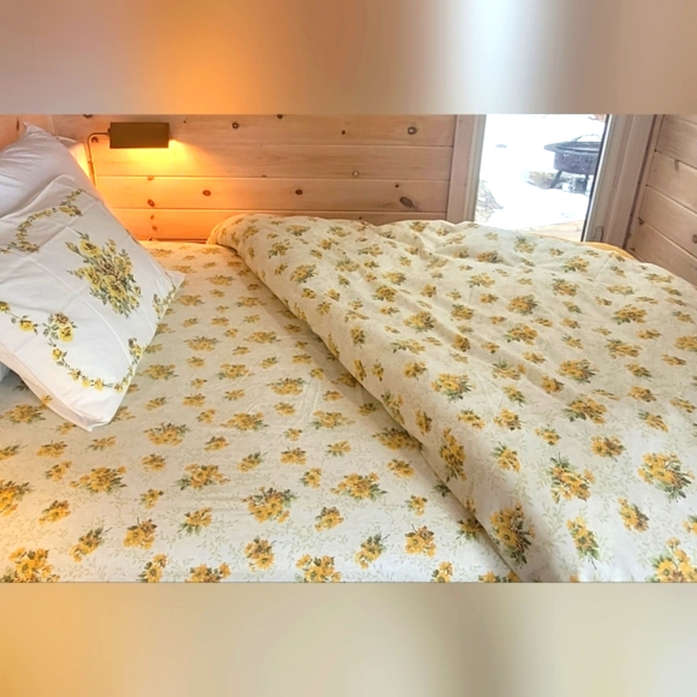 Vintage DBL Sz 3pc Bedding Set. Sunflowers Motif, Sears, 50/50 Blend - Picture 4 of 15